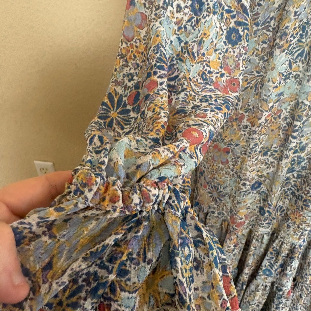 Free People Feeling Groovy Blue Floral Boho Maxi Long Sleeve Dress Size Medium - Picture 8 of 11